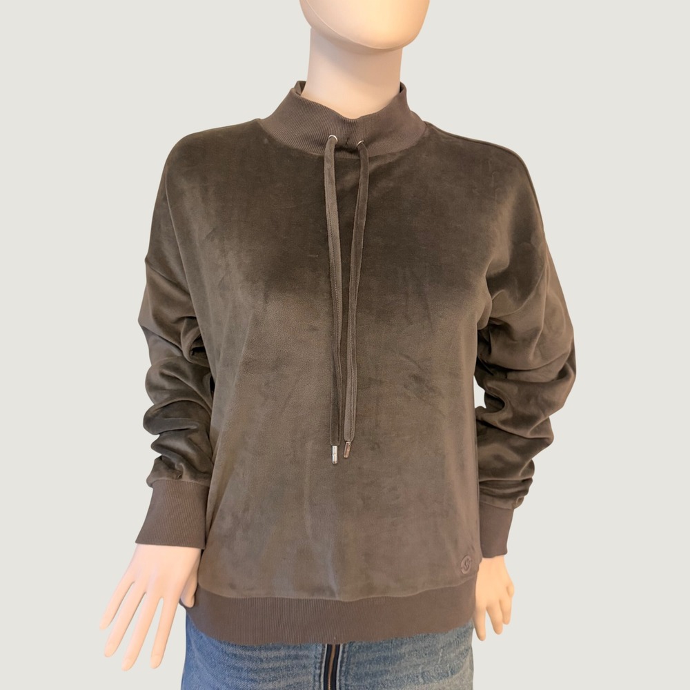 Michael Kors Womens Velour Mock Neck Drawstring Sweatshirt Gray Size Medium